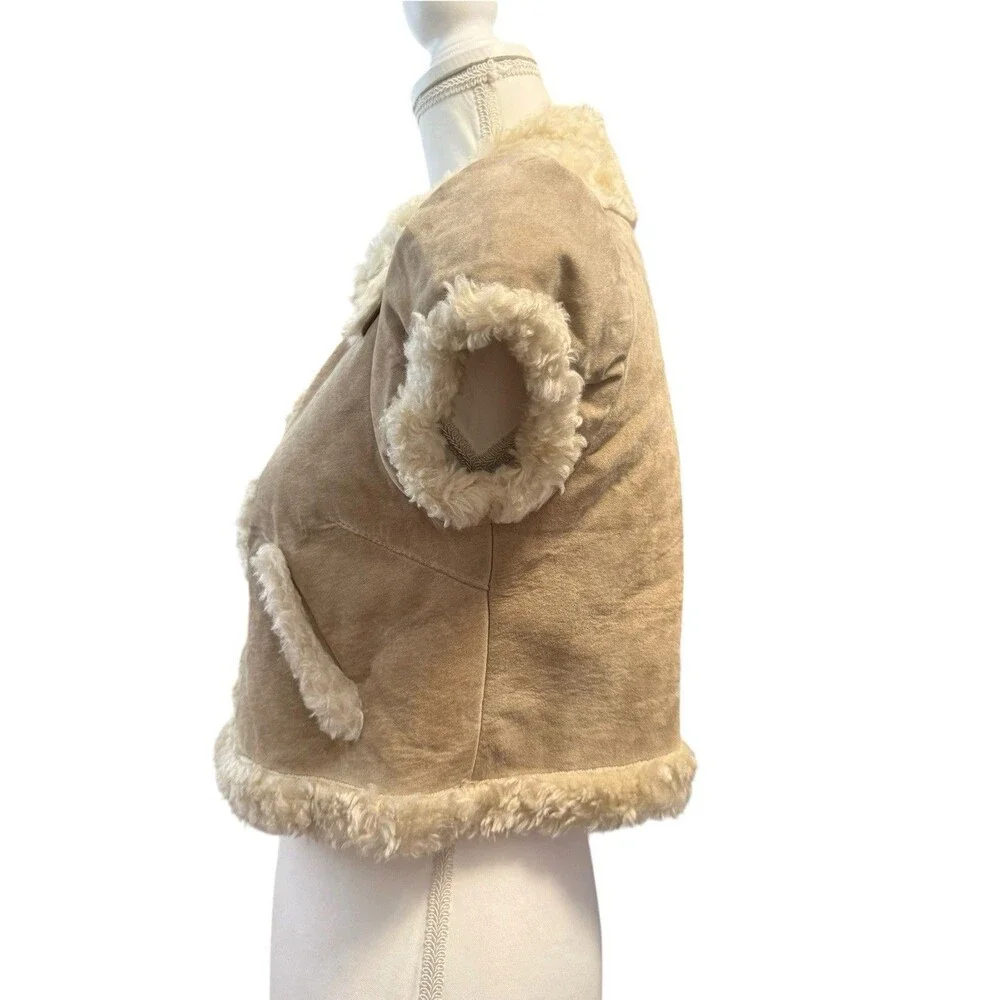 Arden B. Genuine Suede Faux Shearling Cropped Toggle Jacket Size M Y2K